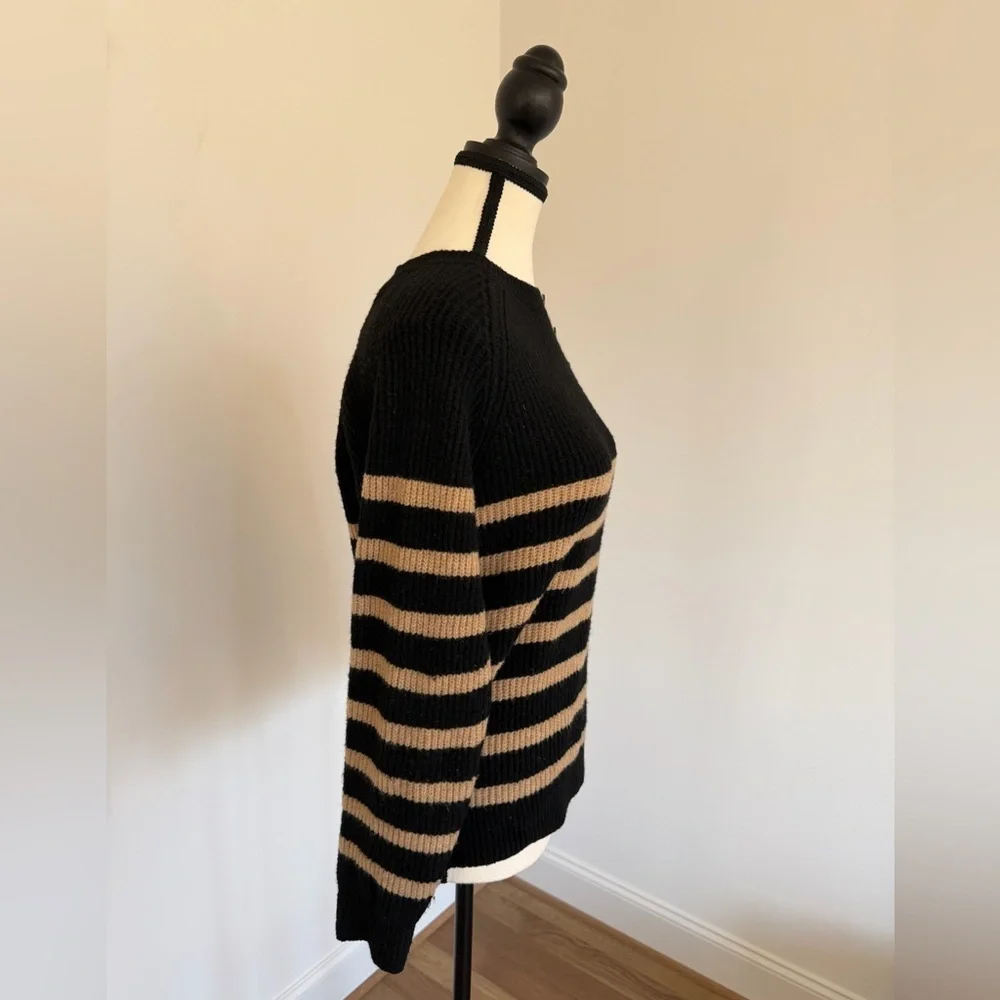 Knox Rose Black & Tan Striped Ribbed Sweater | XS